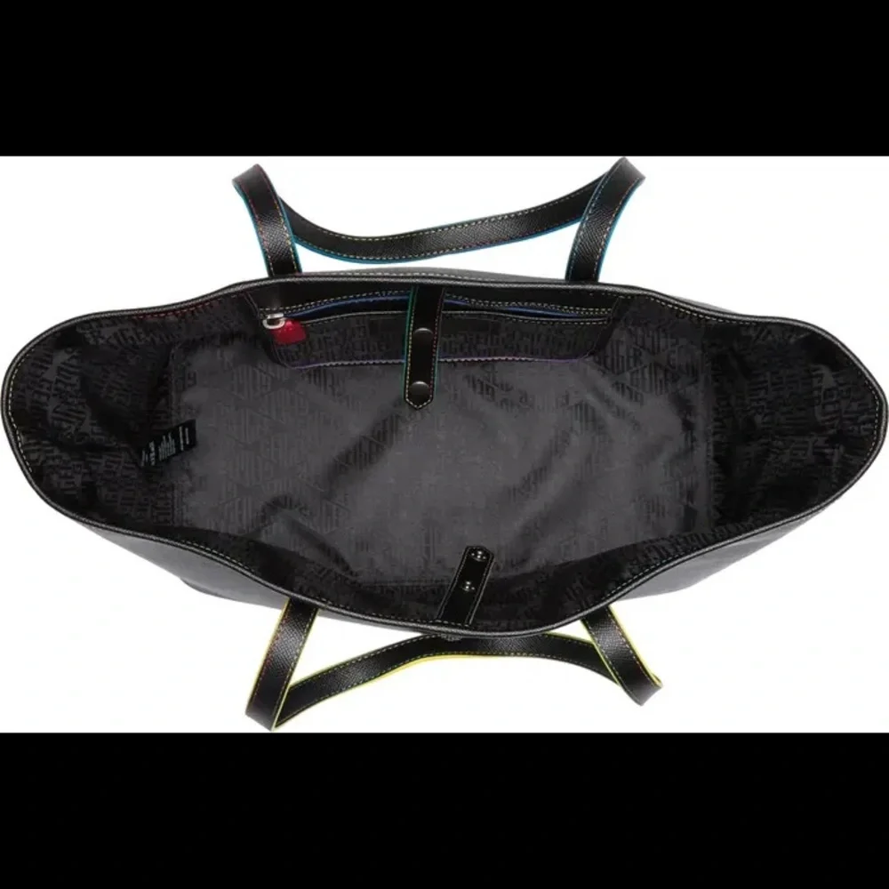 KURT GEIGER LONDON Richmond Shopper Black Tote Bag With Rainbow Lined Stitching - Picture 9 of 9